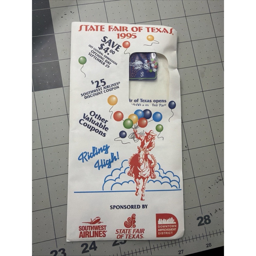 Vintage 1995 State Fair of Texas Unused Coupon Packet w/ Collector Pin & Ads